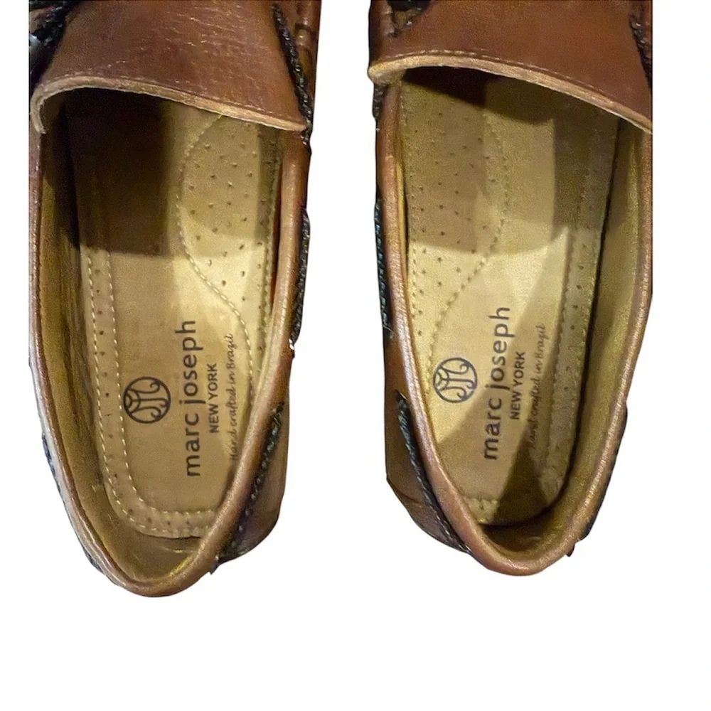 Marc Joseph New York Leather Driving Loafers Men Size 10 Cognac Brown Brazil